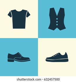 Garment Icons Set. Collection Of Elegance, Sneakers, Casual And Other Elements. Also Includes Symbols Such As Gumshoes, Shirt, Sneakers.