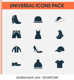 Garment Icons Set. Collection Of Female Winter Shoes, Elegance, Half-Hose And Other Elements. Also Includes Symbols Such As Cap, Beanie, Cloth.