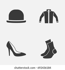 Garment Icons Set. Collection Of Heel Footwear, Half-Hose, Panama And Other Elements. Also Includes Symbols Such As Half-Hose, Heel, Shoe.