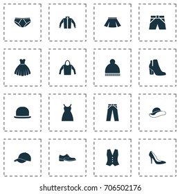 Garment Icons Set. Collection Of Pants, Panama, Briefs And Other Elements. Also Includes Symbols Such As Fedora, Visor, Cloth.