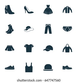 Garment Icons Set. Collection Of Singlet, Casual, Elegance And Other Elements. Also Includes Symbols Such As Headgear, Fedora, Cardigan.