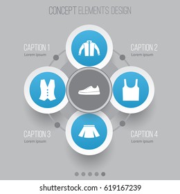 Garment Icons Set. Collection Of Sneakers, Singlet, Cardigan And Other Elements. Also Includes Symbols Such As Sleeveless, Apparel, Gumshoes. Garment Icons Set. Collection Of Sneakers, Singlet, Cardigan And Other Elements. Also Includes Symbols Such As Sleeveless, Apparel, Gumshoes.