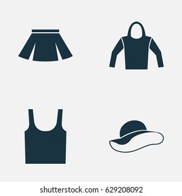 Garment Icons Set. Collection Of Stylish Apparel, Sweatshirt, Singlet And Other Elements. Also Includes Symbols Such As Elegant, Wear, Apparel.