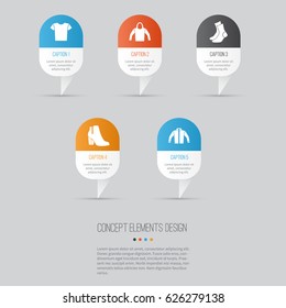 Garment Icons Set. Collection Of Sweatshirt, Female Winter Shoes, Cardigan And Other Elements. Also Includes Symbols Such As Female, Shoes, Clothes.