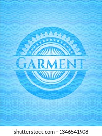 Garment light blue water emblem background.