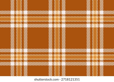 Textura de patrón de ropa sin costuras, Vector de fondo textil inglés. Tela de la etapa tartán a cuadros en la paleta de colores naranja y blanco.