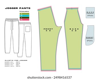 garment sewing jogger pant pattern, urban clothes pattern. different sizes, jogger pattern