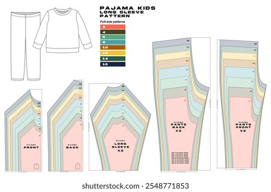 garment sewing pattern, baby clothes pattern, pijama kids. different sizes.