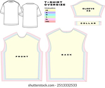 garment sewing pattern, urban clothes pattern. different sizes, t shirt oversize pattern