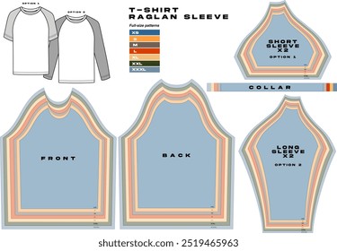 garment sewing pattern, urban clothes pattern. different sizes, t shirt Raglan sleeve pattern