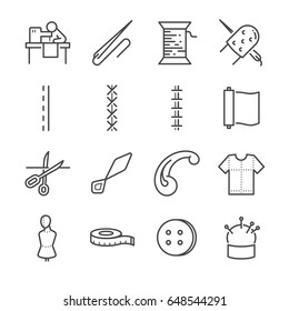 Garment vector line icon set. Included the icons as needle, sew, fabric, needle and more.