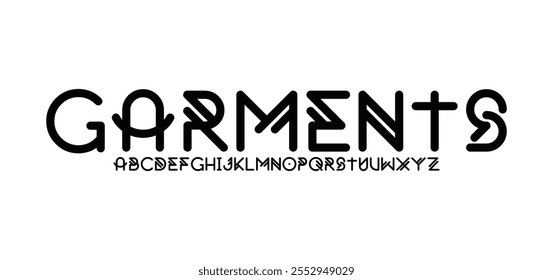 Garments, Modern abstract digital tech font. Logo creative font, type, technology, movie, digital, music, movie. Font and illustration in vector format.
