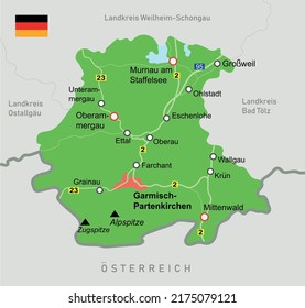 Garmisch-Partenkirchen region map in Germany. Vector information illustration