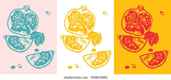 Garnet abstract still life vector illustration. Can be use for restaurants menu, cover, packaging. Abstract flat stickers, emblems and labels for Garnet. Sep poster fruits.