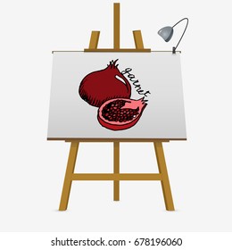 Garnet cartoon on easel. Hand drawn vector stock illustration.