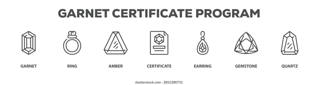 Garnet Certificate Program with icon of Garnet, Ring, Amber, Certificate, Earring, Gemstone, Quartz