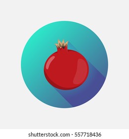 Garnet in a flat style. The icon, a symbol of tropical fruits on a white background. Summer exotic fruits for your projects. The theme of nature, nutrition, vitamins. Vector.