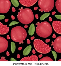 Vector de dibujos animados del patrón de frutos de garnet. Comida granada. Postre botánico