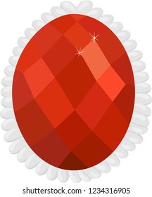Garnet or hessonite in silver frame gemstone isolated on white background