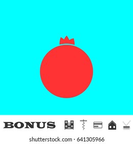Garnet icon flat. Red pictogram on blue background. Vector illustration symbol and bonus buttons Music center, corkscrew, credit card, house, drum