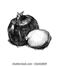 Garnet and lemon, ink