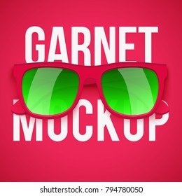Garnet sunglasses on Garnet background. Summer vacation or shopping sale advertisement. Editable Vector Illustration
