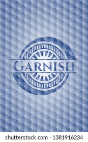 Garnish blue emblem with geometric background. Vector Illustration. Detailed.