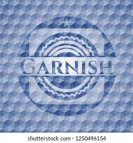Garnish blue polygonal badge.