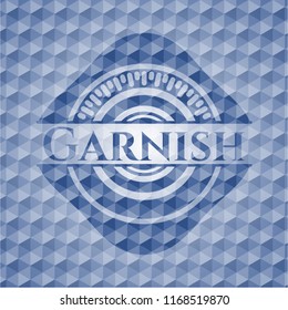 Garnish blue polygonal emblem.