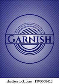 Garnish emblem with denim texture. Vector Illustration. Detailed.