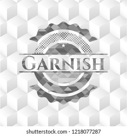 Garnish grey badge with geometric cube white background