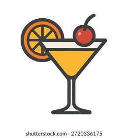 Garnished fruit icon: orange slice with a cherry on a cocktail glass rim.