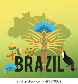 Garota cartoon of brazil and icon set 