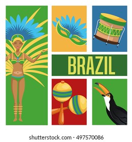 Garota cartoon of brazil and icon set 