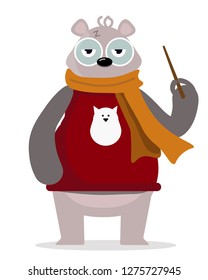 Garry Potter bear with with glasses and owl. Bear in a red sweater and a yellow scarf