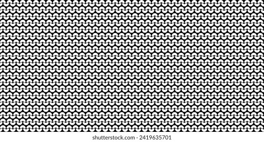 Garter stitch. Knitting seamless vector pattern. Knit black and white pattern. Simple Knitted pattern on white background. Easy stitch pattern