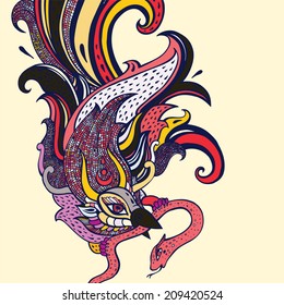 Garuda. Beautiful bird. Firebird. Vector hand drawn illustration.