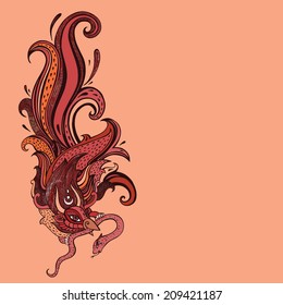Garuda. Beautiful bird. Firebird. Vector hand drawn illustration.