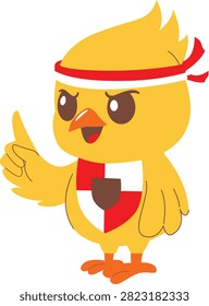 Garuda bird mascot vector pointing gesture with Indonesian patriotic character style.