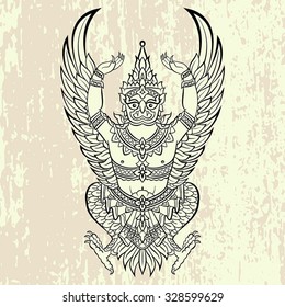 Garuda, bird of Vishnu. Vector illustration.