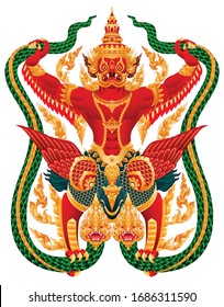 Garuda catching Naga. Thai art graphic vector