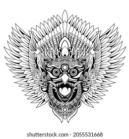 garuda jatayu balinese tatto style in black and white