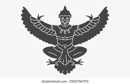 Garuda king of birds. Asian God black illustration black silhouette. Legend of Thailand