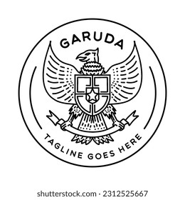 Garuda Monoline Vector Graphic Design illustration Vintage Badge Emblem Symbol and Icon