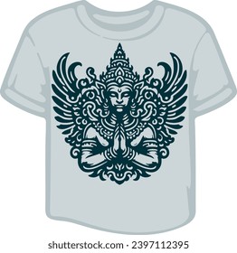 Garuda, the mythical creature with wings, presented in a vector stencil illustration