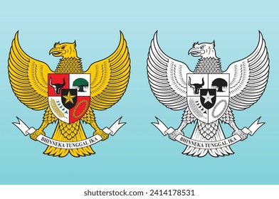 Garuda Pancasila badge indonesia vector color monochrome