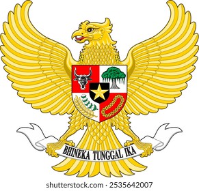 Garuda Pancasila, Indonesia's national emblem in EPS format. Symbolizes unity, strength, and the Pancasila values: belief, humanity, unity, democracy, and social justice.