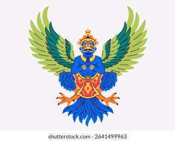 Garuda. Vector illustration. Sacred creature, Hindu and Buddhist mythology. Wings spread, strong, majestic, spiritual symbol. Isolated and editable EPS10.