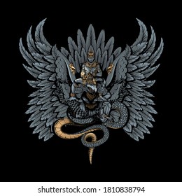 Garuda and Vishnu balinese art style. the HIndu god Vishnu is the second god in the Hindu triumvirate  the protector and the balance keeper of the good and evil in the universe. 