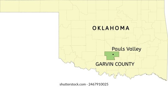 Garvin County and city of Pauls Valley location on Oklahoma state map